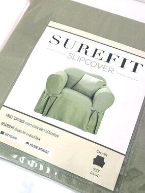 Sure Fit 1-Piece Chair Slipcover Sage Duck NEW Relaxed Fit